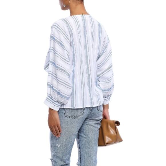 Antik Batik Serifos Ruffled Blue Striped Cotton Gauze Blouse Size L/42 - Picture 14 of 14